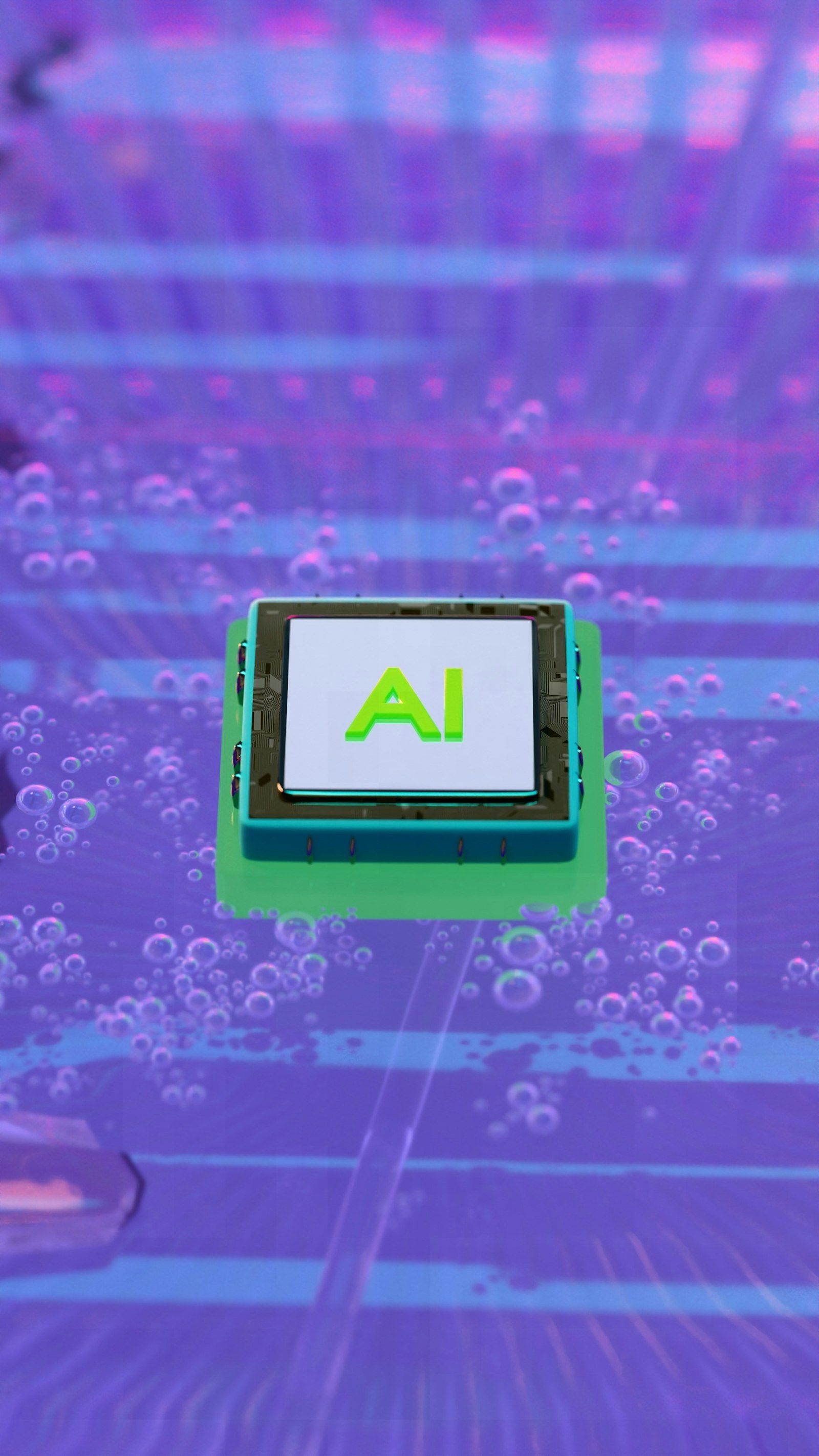 A glowing AI chip embedded in a circuit board